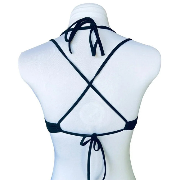 Shade & Shore Bikini Swim Top, 36B, Halter, Black w Studs Embroidery Underwire - Picture 4 of 10